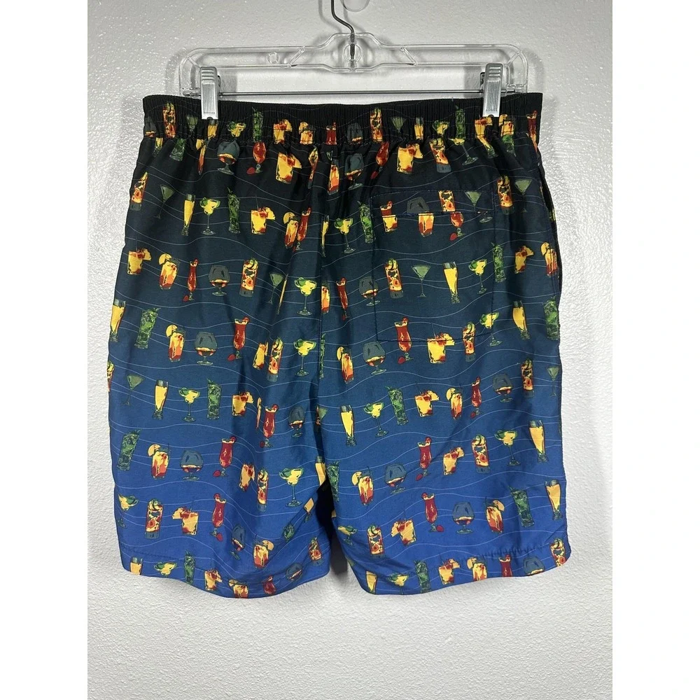 Tommy Bahama Relax Swim‎ Trunks Mens Medium Blue Cocktail Print Mesh Liner Beach